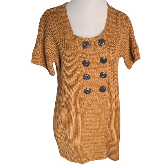 Soft Surroundings Double Breasted Ribbed Short Sleeve Sweater Brown Size Large - Picture 1 of 8